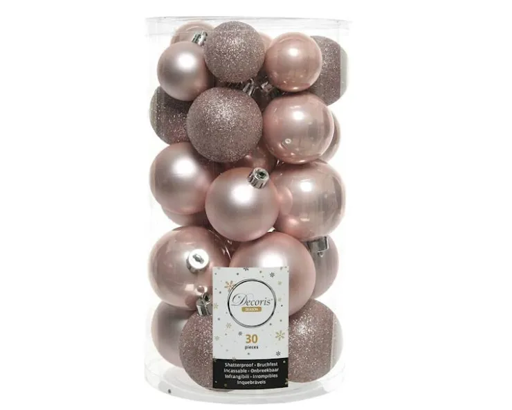 New Boule Noël Paillettes Rose Poudre - 30 pièces Décoration De Sapin