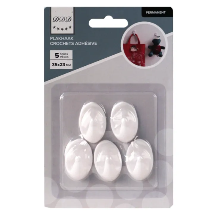 crochets permanent adhésif 5 pieces oval blanc Accessoires