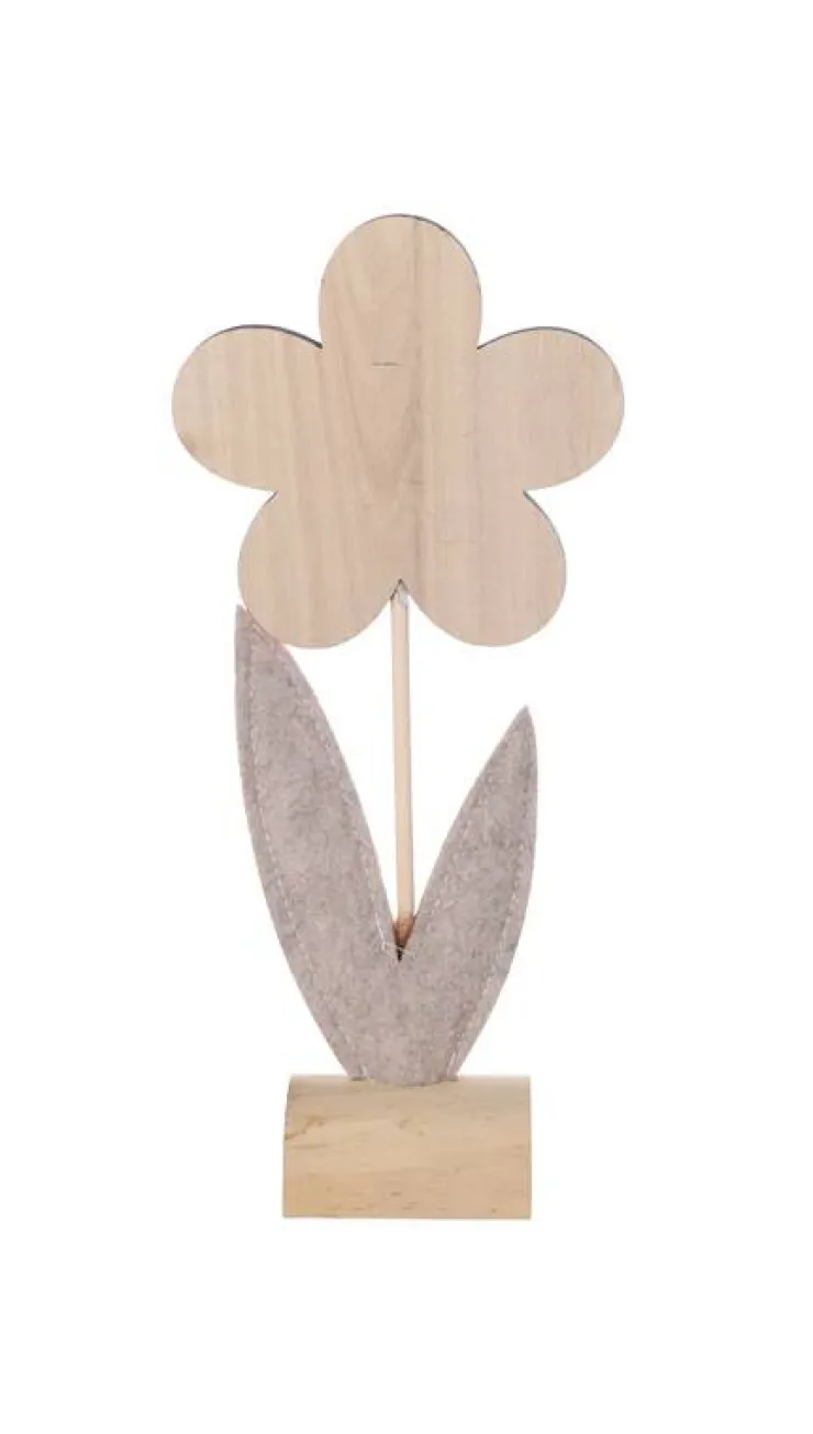 Clearance Décoration fleur en bois avec motif sur pied rose 32,5cm Décoration De Pâques