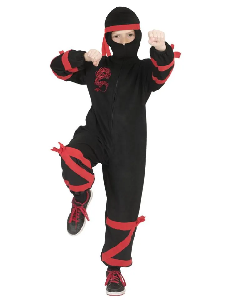 Hot Déguisement enfant Ninja Noir avec Dragon Rouge - Taille 116 Enfant Déguisements Enfants