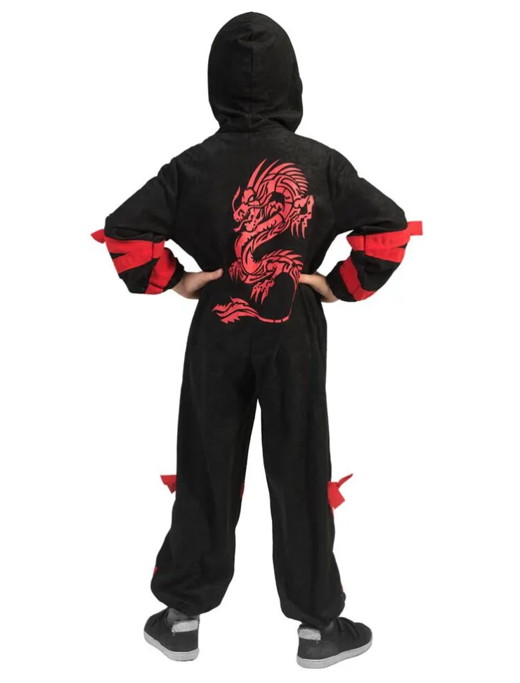 Hot Déguisement enfant Ninja Noir avec Dragon Rouge - Taille 116 Enfant Déguisements Enfants