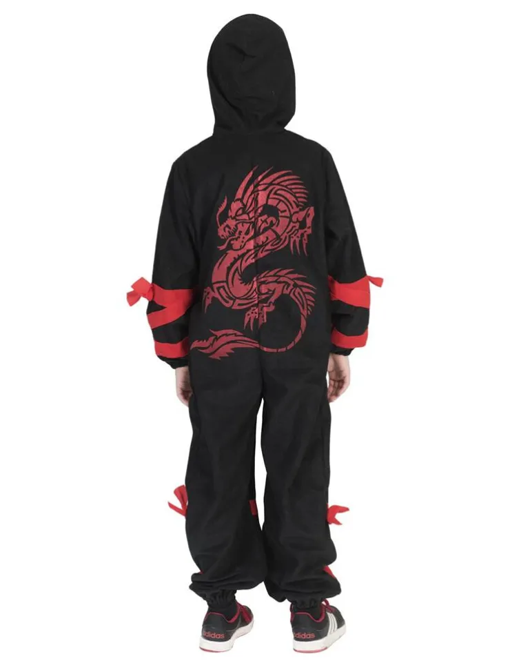Hot Déguisement enfant Ninja Noir avec Dragon Rouge - Taille 116 Enfant Déguisements Enfants