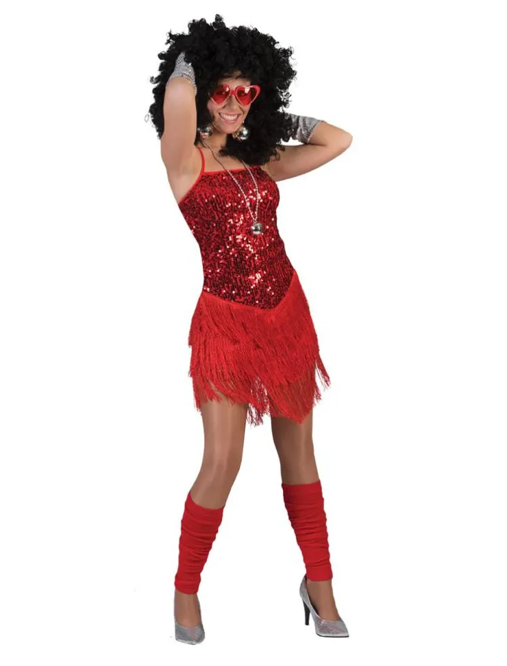 Clearance Déguisement Robe Paillettes Rouge avec Franges - Taille 32/34 Déguisements Adultes