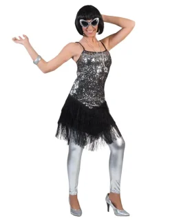 Sale Déguisement Robe Paillettes Argentée avec Franges - Taille 44/46 Déguisements Adultes