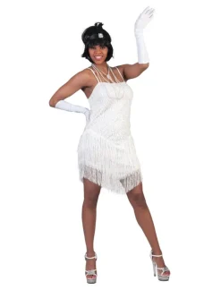 Déguisement Robe Paillettes Blanche avec Franges - Taille 40/42 Déguisements Adultes