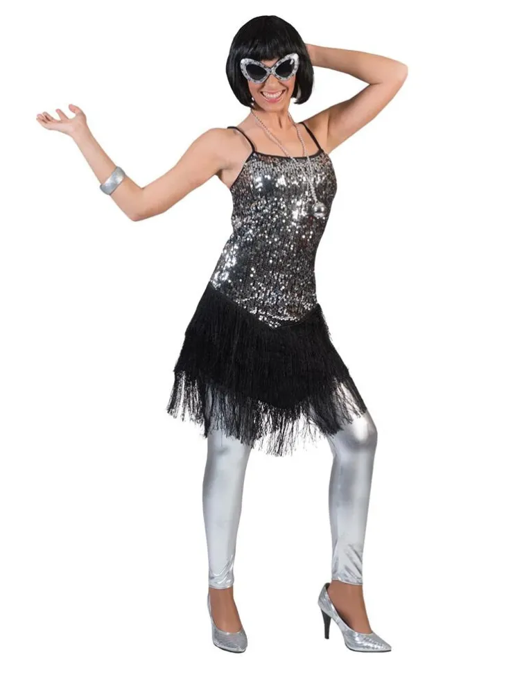 Discount Déguisement Robe Paillettes Argentée avec Franges - Taille 32/34 Déguisements Adultes