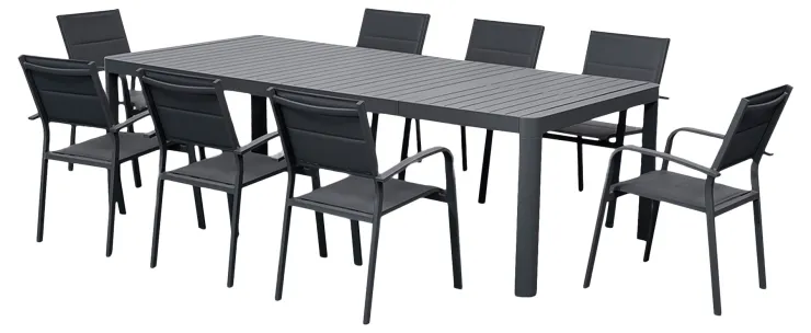 Hot Ensemble table de jardin Capri avec table réglable - 8 chaises de jardin - Aluminium - Noir Ensembles De Jardin|Meubles De Jardin