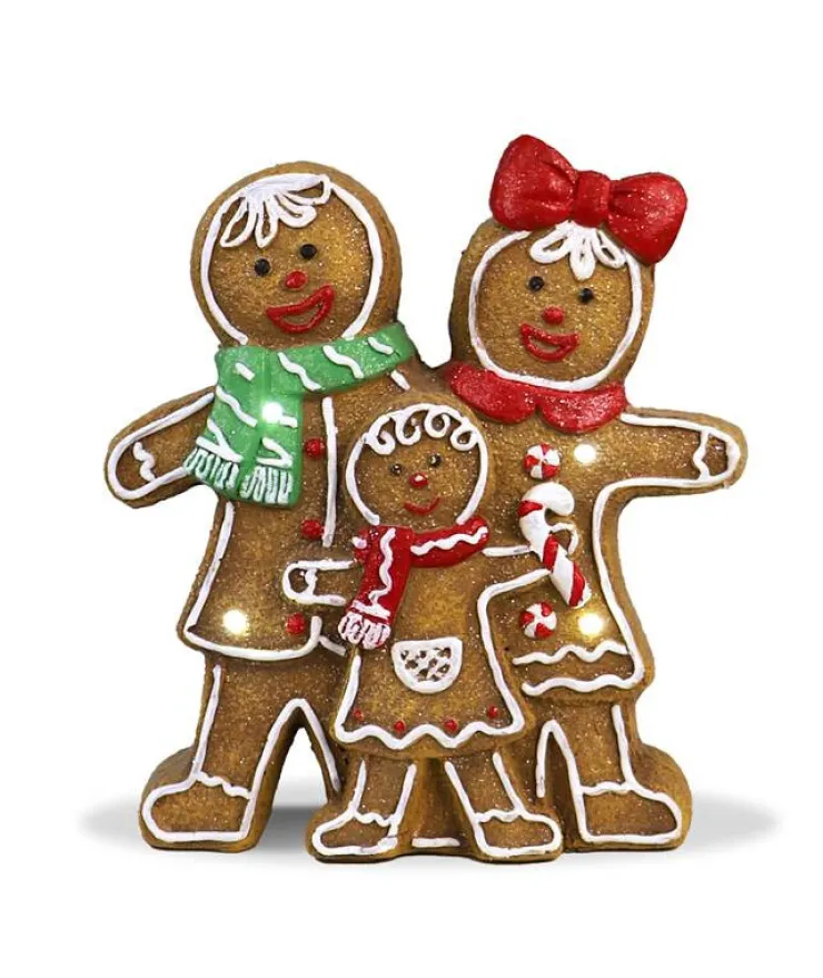 Best Famille en pain d'épice avec lumière LED 34cm Statues, Figurines Et Maisons