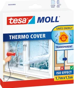 Sale Film d’isolation Transparent Thermo Cover 1,7 m x 1,5 m Rubans Adhésif