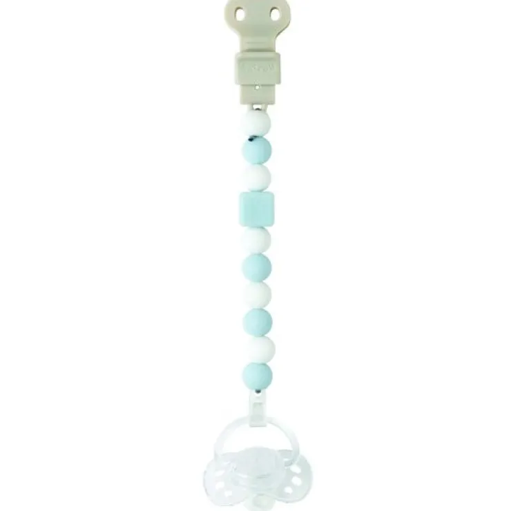 Outlet Lapidou Attache sucette Silicone bleu clair- blanc Peluches Et Câlins|Tétines Et Attache-tétines