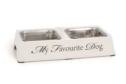 Best Mangeoire double 'My favourite dog' blanc 30 x 16 x 6 cm Gamelles
