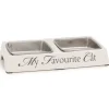 Hot Mangeoire double 'My favourite cat' blanc 24 x 12 x 4 cm Gamelles