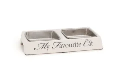 Hot Mangeoire double 'My favourite cat' blanc 24 x 12 x 4 cm Gamelles