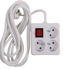 Clearance Multi-prises carré avec interrupteur et corde blanc 3 m Câbles