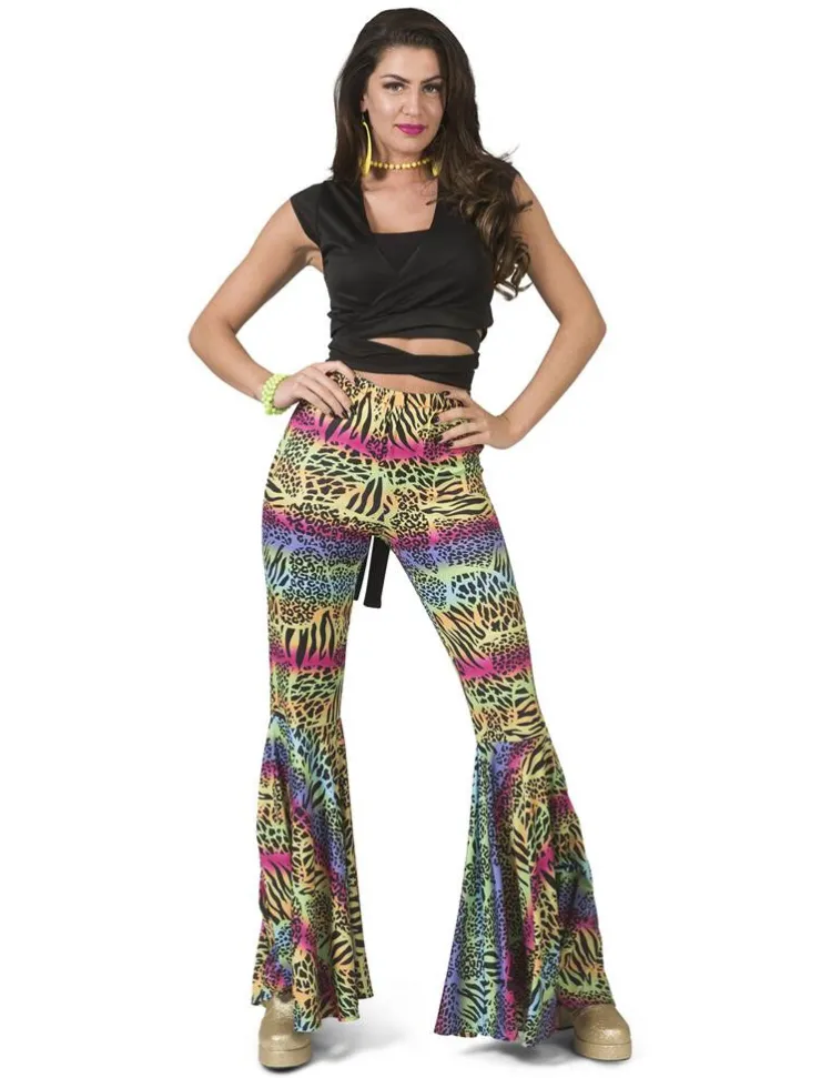 Pantalon Hippie à imprimé animalier Femmes - Taille 44/46 Déguisements Adultes