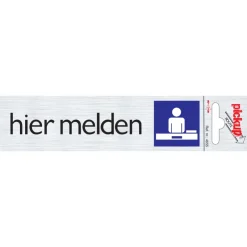 Discount Pictogramme en aluminium hier melden 16,5 x 4,4 cm Signalisation