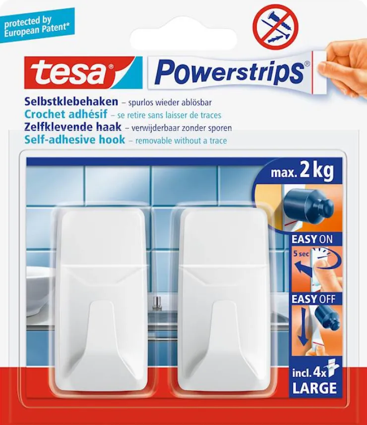 New Powerstrips® crochets L rectangulaires blancs (2 crochets + 4 languettes) Rubans Adhésif