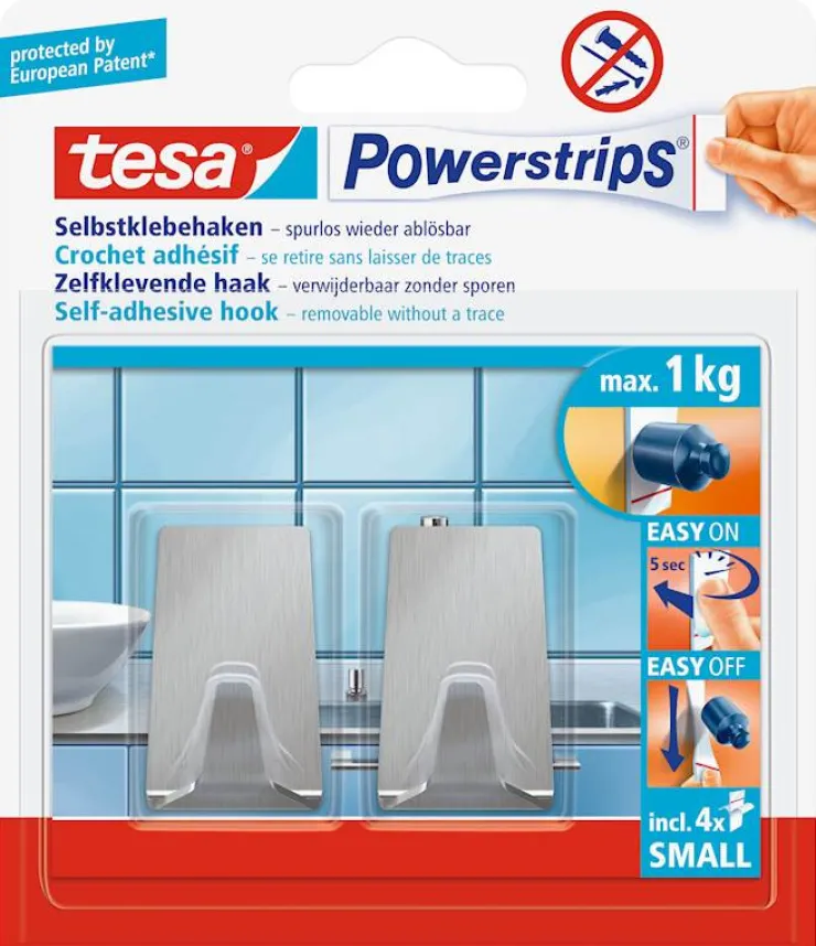 Outlet Powerstrips® crochets S rectangulaires en métal (2 crochets + 4 languettes) Rubans Adhésif