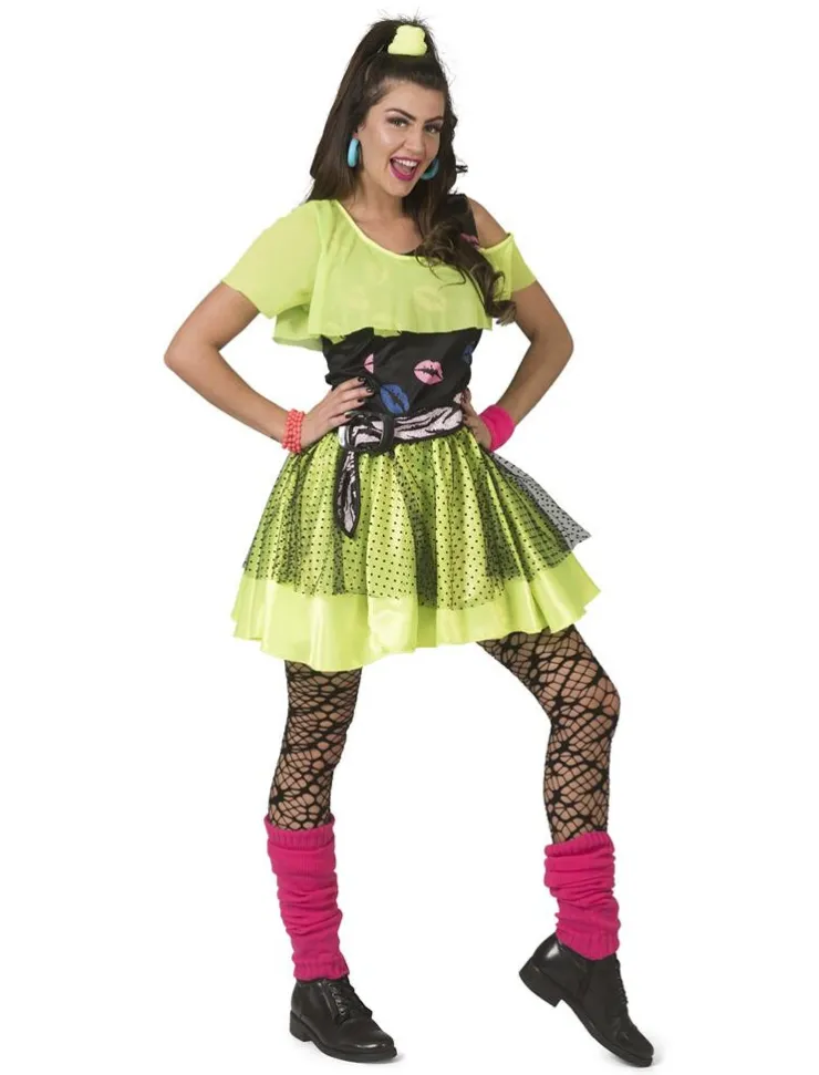 Clearance Robe fluo des années 80 Kiss The Girl - Taille 44/46 Déguisements Adultes