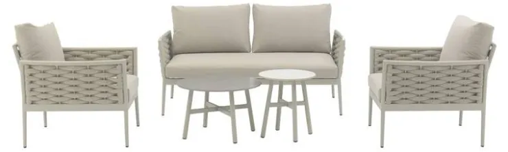 Best Salon de jardin Janiek avec corde tressée - Aluminium - Beige Salons De Jardin|Meubles De Jardin