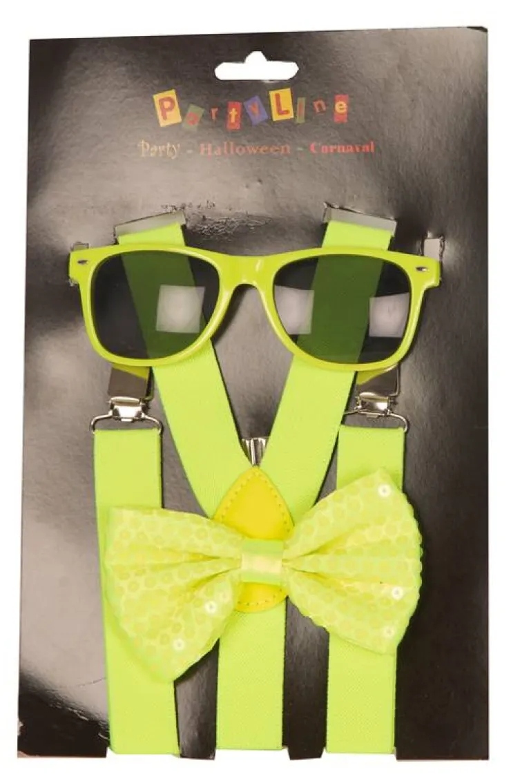 Best Set Fluo Jaune - Bretelles + Nœud Papillon + Lunettes Accessoires