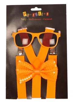 Set Fluo Orange - Bretelles + Nœud Papillon + Lunettes Accessoires
