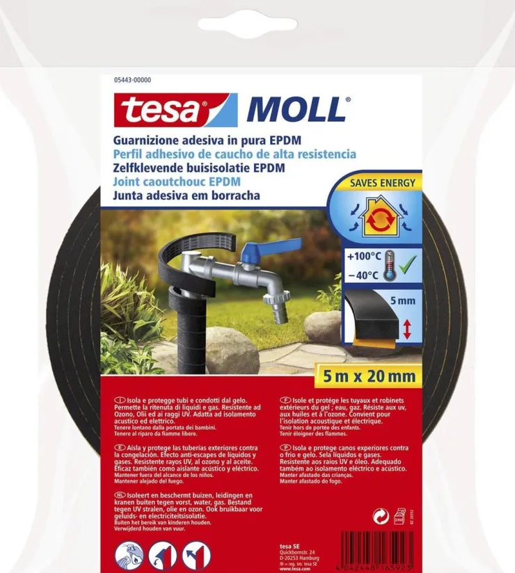 Discount Moll Isolation tuyau EPDM adhésif 20 mm 5 m - Noir Rubans Adhésif