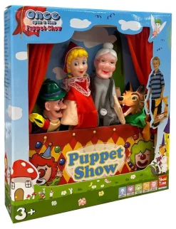 New Théâtre de Marionnettes en Bois - Modèle de Table - Inclus 4 Marionnettes Poupées Et Peluches