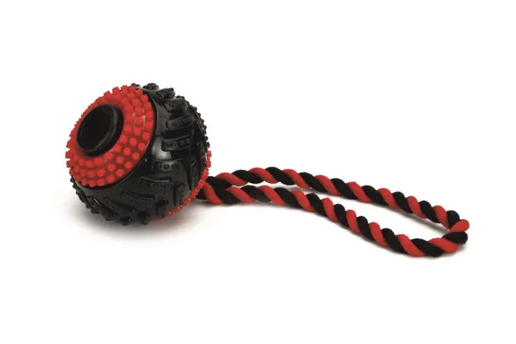 Clearance Tpr pneu balle avec corde noir / rouge Jouets